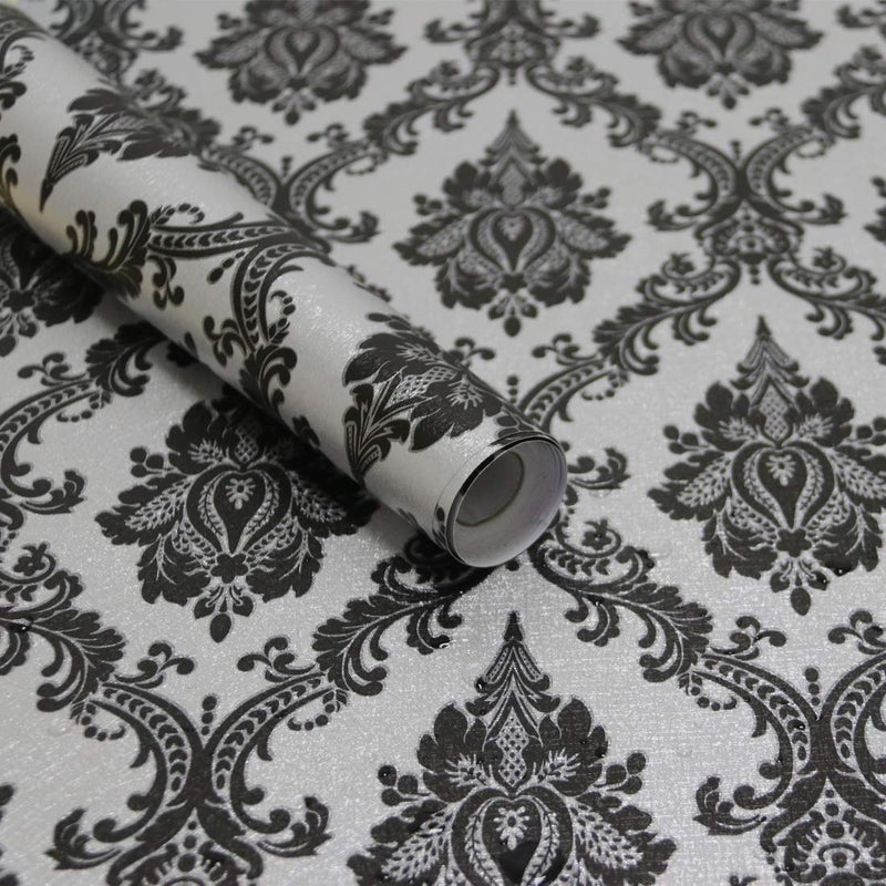 Micpolo 17.7" x118" Peel and Stick Wallpaper Black Wall Paper for Bedroom Damask Gothic Wallpaper Black Contact Paper for cabiner Shelf Liner Furniture Decorative Wall Vinyl - Image 1